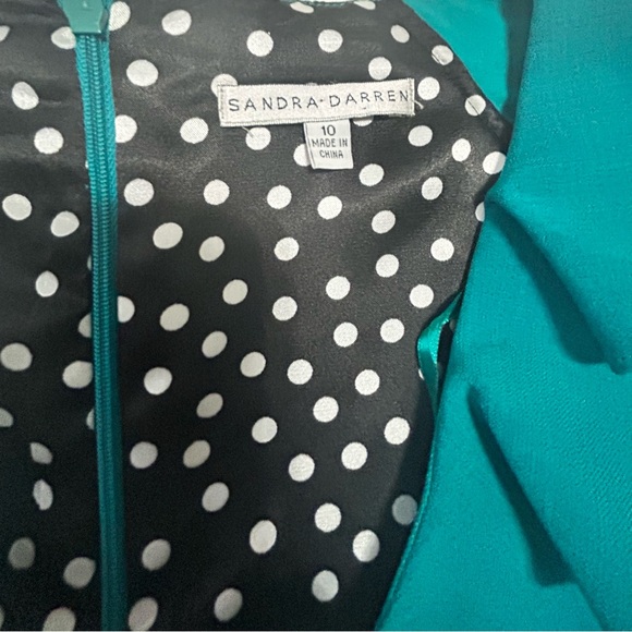 Sandra Darren Teal Ruffle Sheath Dress Size 10 Sleeveless Career - Picture 3 of 6